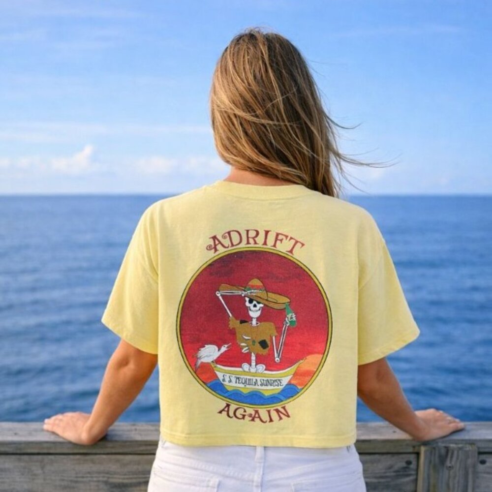 Adrift Again Butter Yellow Boxy Tee | “Tequila Sunrise” | L